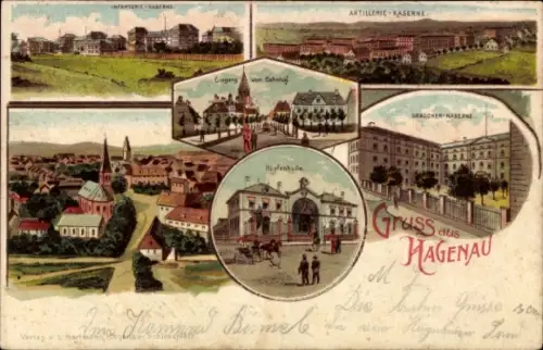 Litho Haguenau Hagenau im Elsass Bas Rhin, Infanterie-Kaserne, Schießplatz, Hopfenhalle, Bahnhof