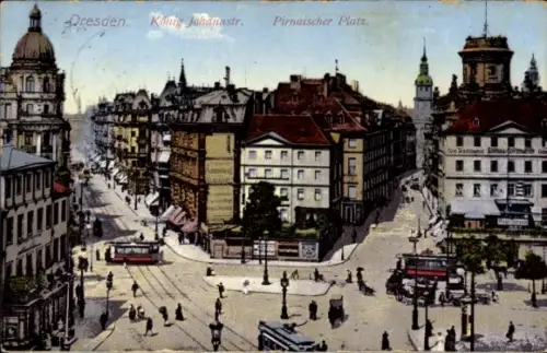 Ak Dresden Altstadt Pirnaische Vorstadt,  König Johannstraße, Pirnaischer Platz, Straßenbahnen, M