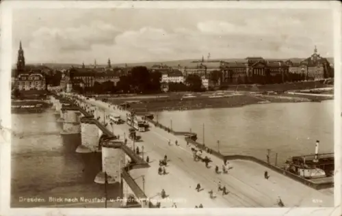 Ak Dresden Altstadt,  Blick nach Neustadt, Friedrich-Augustbrücke, Elbe