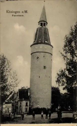 Ak Kitzingen am Main Unterfranken, Falterturm, Kitzingen a/M., Menschen, Bäume, 