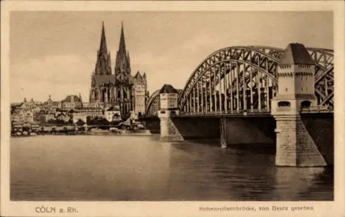 Ak Cöln Köln am Rhein, Kölner Dom, Hohenzollernbrücke, Rhein, Stadtansicht