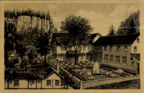 Ak Veilbronn Heiligenstadt in Oberfranken, Gasthof J. Lahner, schattiger Garten, freundliche Zimm