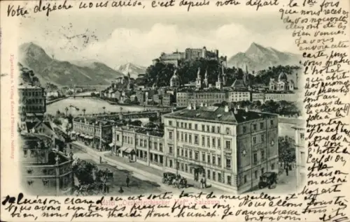 Ak Salzburg in Österreich, Stadtansicht, Festung Hohensalzburg, Berge,  Gebäude