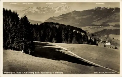 Ak Vorarlberg, Landschaftsblick vom Oberberg nach Vorarlberg und Schweiz