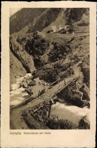 Ak Curaglia Medel Kt. Graubünden, Rheinschlucht, Platta, Brücke, Hotel Kurhaus Lukmanier