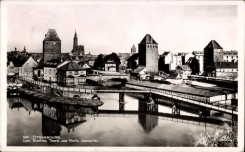 Ak Strasbourg Straßburg Elsass Bas Rhin, Stadtansicht von  alte Türme, Fluss, Brücke