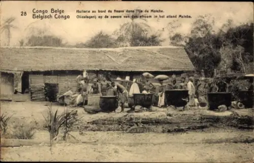 Ganzsachen Ak Mateba Belgisch Kongo DR Zaire, Huilerie, Ölfabrik