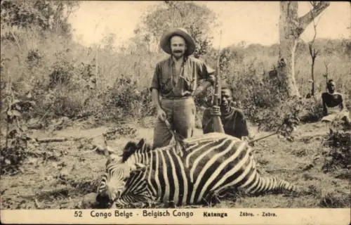 Ak Belgisch Kongo Demokratische Republik Kongo Zaire, Jagd, Jagdbeute, Zebra