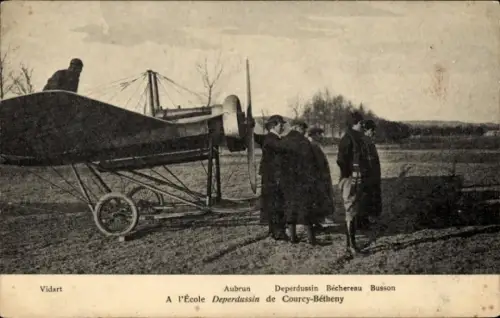 Ak Courcy Bétheny Marne, A l'Ecole Deperdussin, avion, Aubrun, Bechereau, Busson, Vidart