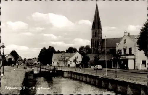 Ak Papenburg an der Ems, Kirche, Hauptkanal