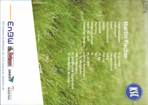 Autogrammkarte Fußballer Martin Fischer, Karlsruher SC, Autogramm