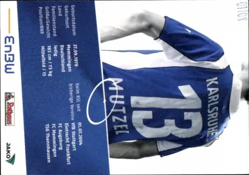 Autogrammkarte Fußballer Michael Mutzel, Karlsruher SC, Autogramm