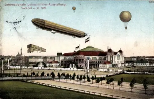 Ak Frankfurt am Main, Internationale Luftschifffahrt-Ausstellung 1909, Ballon, Zeppelin
