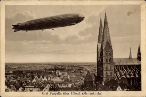 Ak Hansestadt Lübeck, Marienkirche, Graf Zeppelin