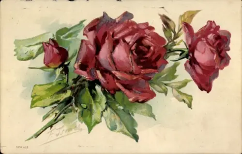 Präge Künstler Litho Rote Rosen