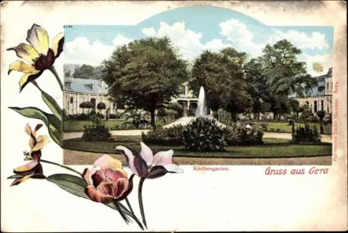 Ak Gera in Thüringen, Partie im Küchengarten, Springbrunnen