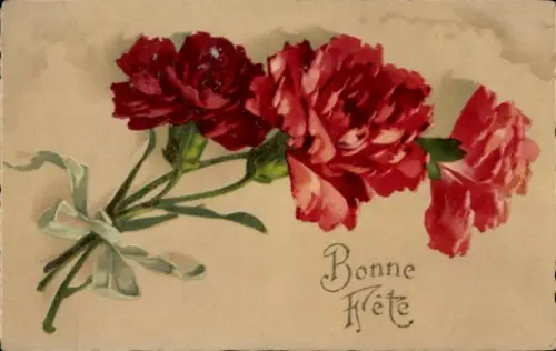 Litho Bonne Fete, rote Nelken