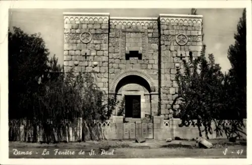 Ak Damas Damaskus Syrien,  La Fenêtre de St. Paul, Gebäude mit Symbolen, 