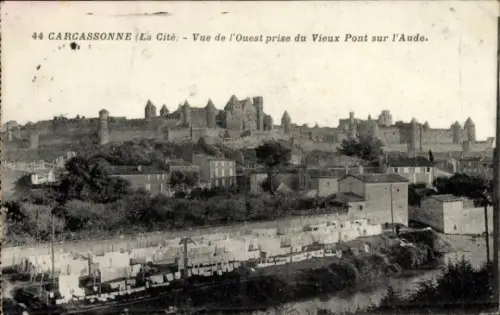 Ak Carcassonne Aude, Blick auf die Stadt  Vieux Pont, Aude,  Burg