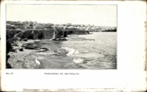 Ak Beirut Beyrouth Libanon, Panorama von  Küstenlinie, Wasser, Hügel, Stadtansicht