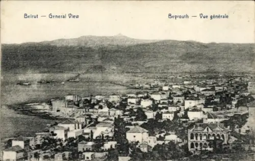 Ak Beirut Beyrouth Libanon,  allgemeine Ansicht, Küstenlinie, Berge im Hintergrund