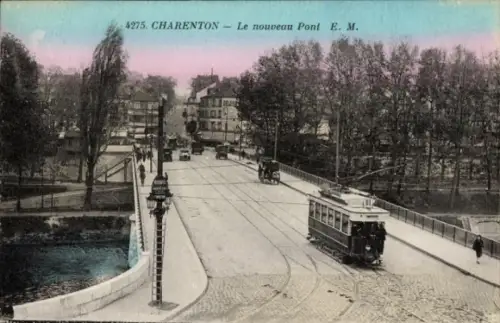 Ak Charenton le Pont Val de Marne, Brücke, Straßenbahn, Bäume, Häuser, Charenton