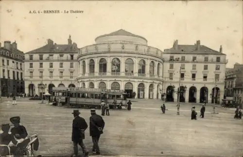 Ak Rennes Ille et Vilaine, Theater in  Straßenbahn, Menschen,  