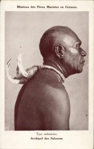 Ak Salomonen, Archipel des Salomon, Type melanesien, Mann mit Halsschmuck, Zahnkette