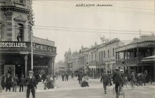 Ak Adelaide South Australia, ADELAIDE, Geschäfte, Straßenansicht,  