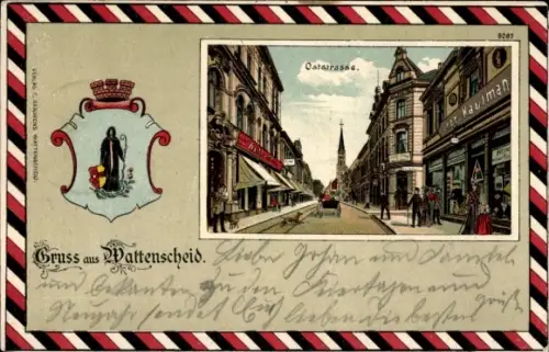 Wappen Passepartout Litho Wattenscheid Bochum Ruhrgebiet, Osterstraße, Geschäfte