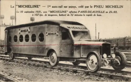 Ak La Micheline, Auto-Rail sur pneus, Pneu Michelin, Paris - Deauville, 1931