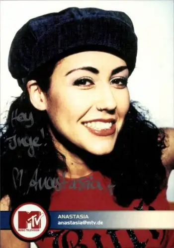 Autogrammkarte Moderatorin Anastasia, Portrait, Autogramm