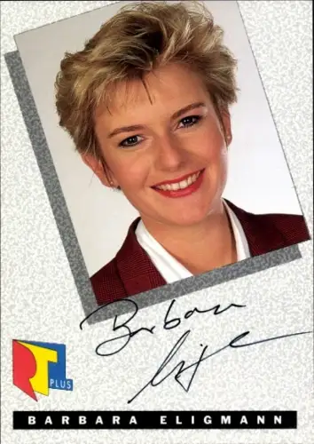 Autogrammkarte Fernsehmoderatorin Barbara Eligmann, Portrait, Autogramm