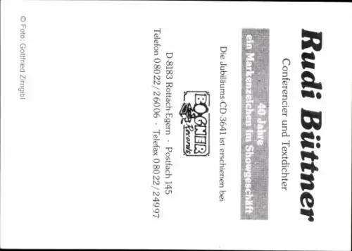 Autogrammkarte Radiomoderator Rudi Büttner, Portrait, Autogramm