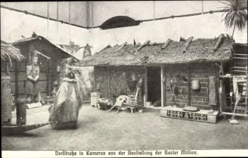 Ak Strasbourg Straßburg Elsass Bas Rhin, Völkerschau, Dorfstraße in Kamerun