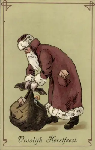 Präge Ak Glückwunsch Weihnachten, Weihnachtsmann, Sack