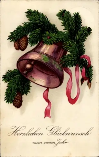 Litho Glückwunsch Neujahr, Glocke