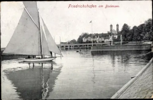 Ak Friedrichshafen am Bodensee, Segelboot, Bodensee,   