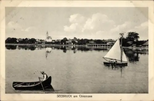 Ak Seebruck am Chiemsee Oberbayern, Boot, Segelboot