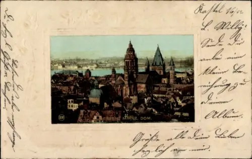 Präge Passepartout Ak Mainz am Rhein, Panorama, Dom
