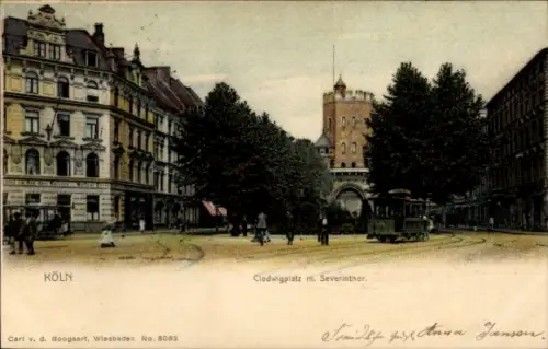 Ak Cöln Köln am Rhein, Clodwigplatz mit Severinthor,  Straßenbahn, Bäume