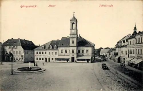 Ak Königsbrück in der Oberlausitz, Markt, Schlossstraße, Polizeiwache, Rathaus, Ratskeller