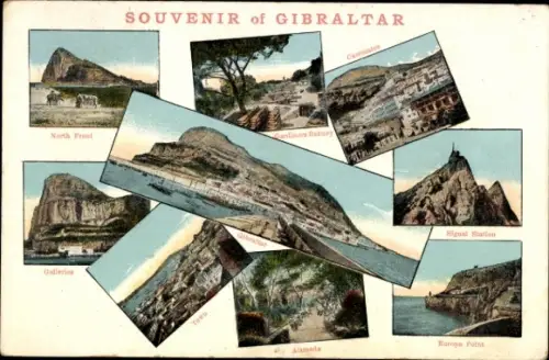 Ak Gibraltar, Souvenir von  verschiedene Ansichten, North Front, Signal Station, Europa Point