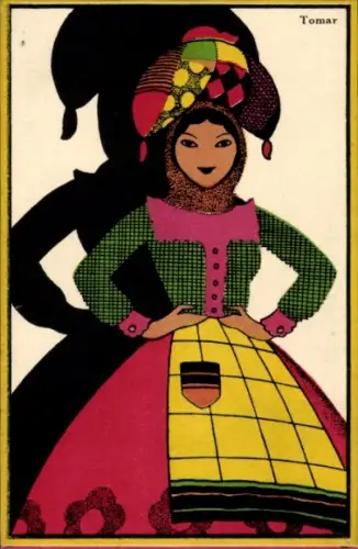 Künstler Ak Tomar Portugal, Frau in Tracht