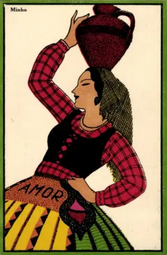 Künstler Ak Minho Portugal, Frau in Tracht