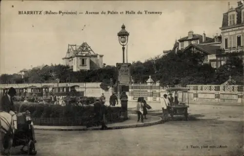 Ak Biarritz Pyrénées Atlantiques,  Avenue du Palais, Halle du Tramway, Straßenbahn, Pferdewagen