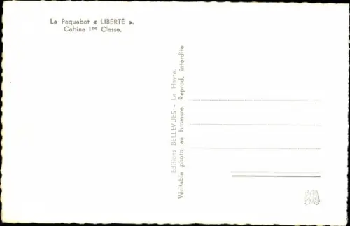 Ak Paquebot Liberté, Cabine 1re Classe, CGT French Line
