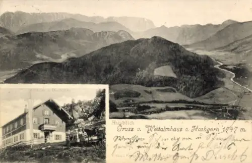 Ak Marquartstein im Chiemgau Oberbayern, Hochgern, Hochgernhaus, Berglandschaft, Weitalmhaus, 174