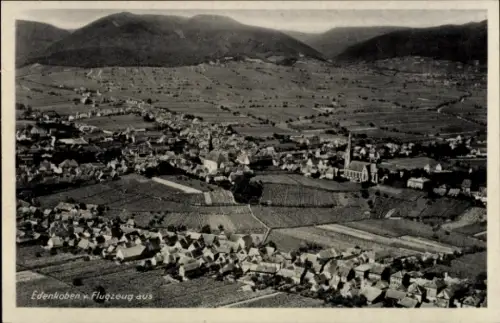 Ak Edenkoben an der Haardt Pfalz, Luftaufnahme von  Weinberge, Berge im Hintergrund, Friedhof