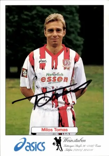 Autogrammkarte Fußballer Milos Tomas, Rot Weiss Essen, Autogramm